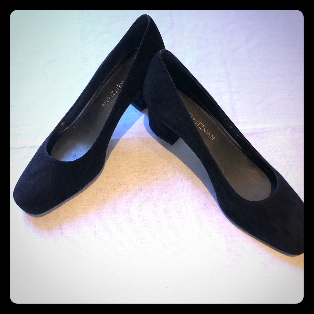 Stuart Weitzman black suede chunky heels - Picture 1 of 5